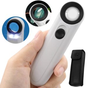 40x HandHeld Magnifier With 2 LED White Magnifying Glass LED Light Handheld Magnifier Loupe Glass Loupe Gem & Jewellery Inspection Free Batteries & Pauch